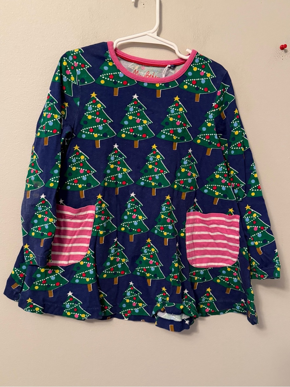 Mini Boden Navy Christmas Tree Tunic Dress